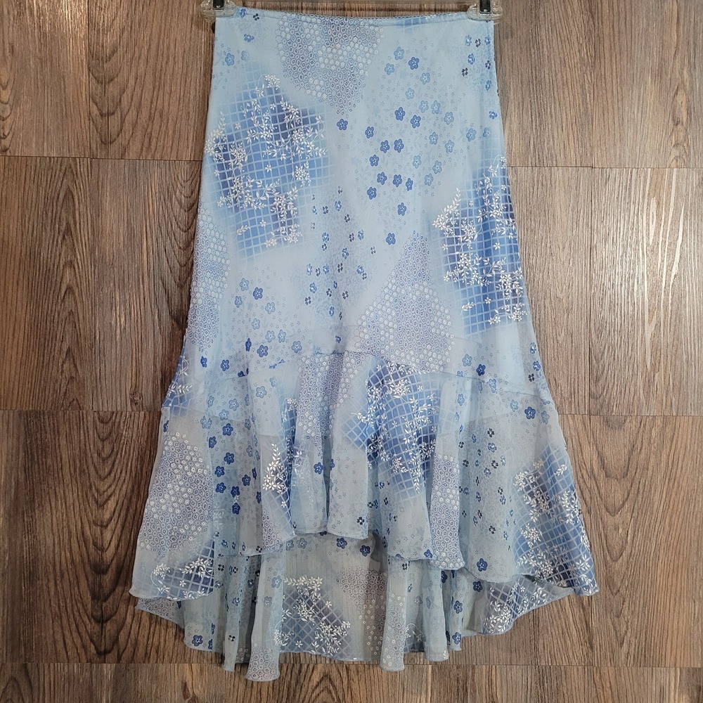 Exact Change Y2K Lined Chiffon Slip Skirt XS Floral Fairy Cottagecore Ruffle Hem